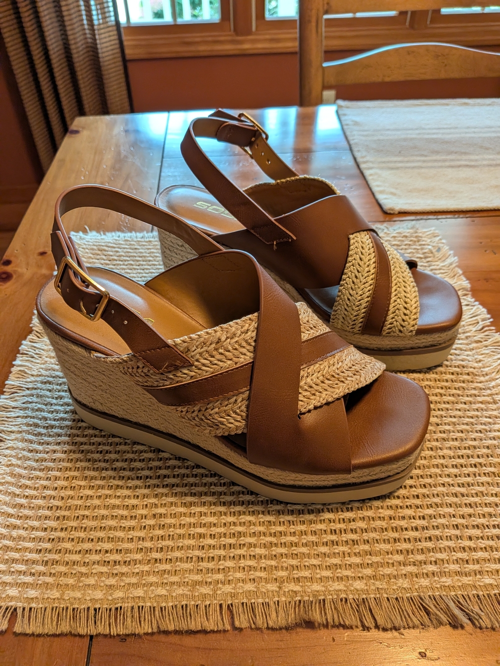 Soda Brown Braided Espadrille Wedge Sandals